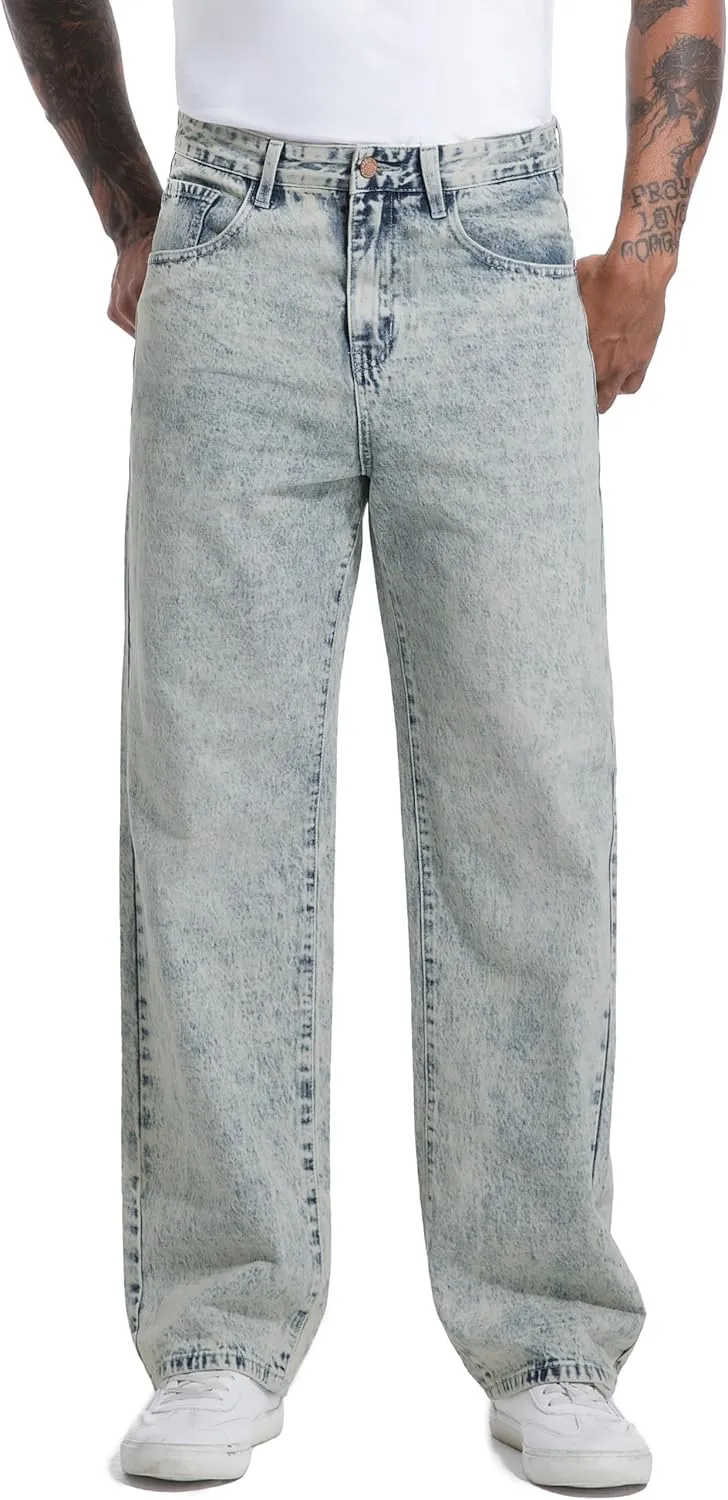 Men's Non-Stretch Relaxed Fit Wide-Leg Baggy Jeans Pants