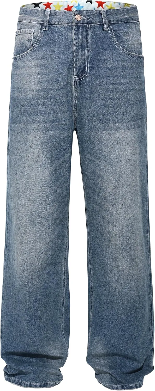 Men's Non-Stretch Relaxed Fit Wide-Leg Baggy Jeans Pants