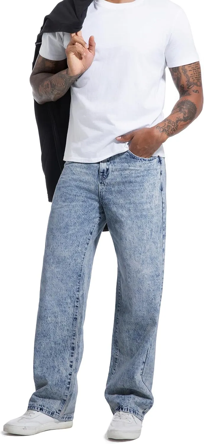 Men's Non-Stretch Relaxed Fit Wide-Leg Baggy Jeans Pants
