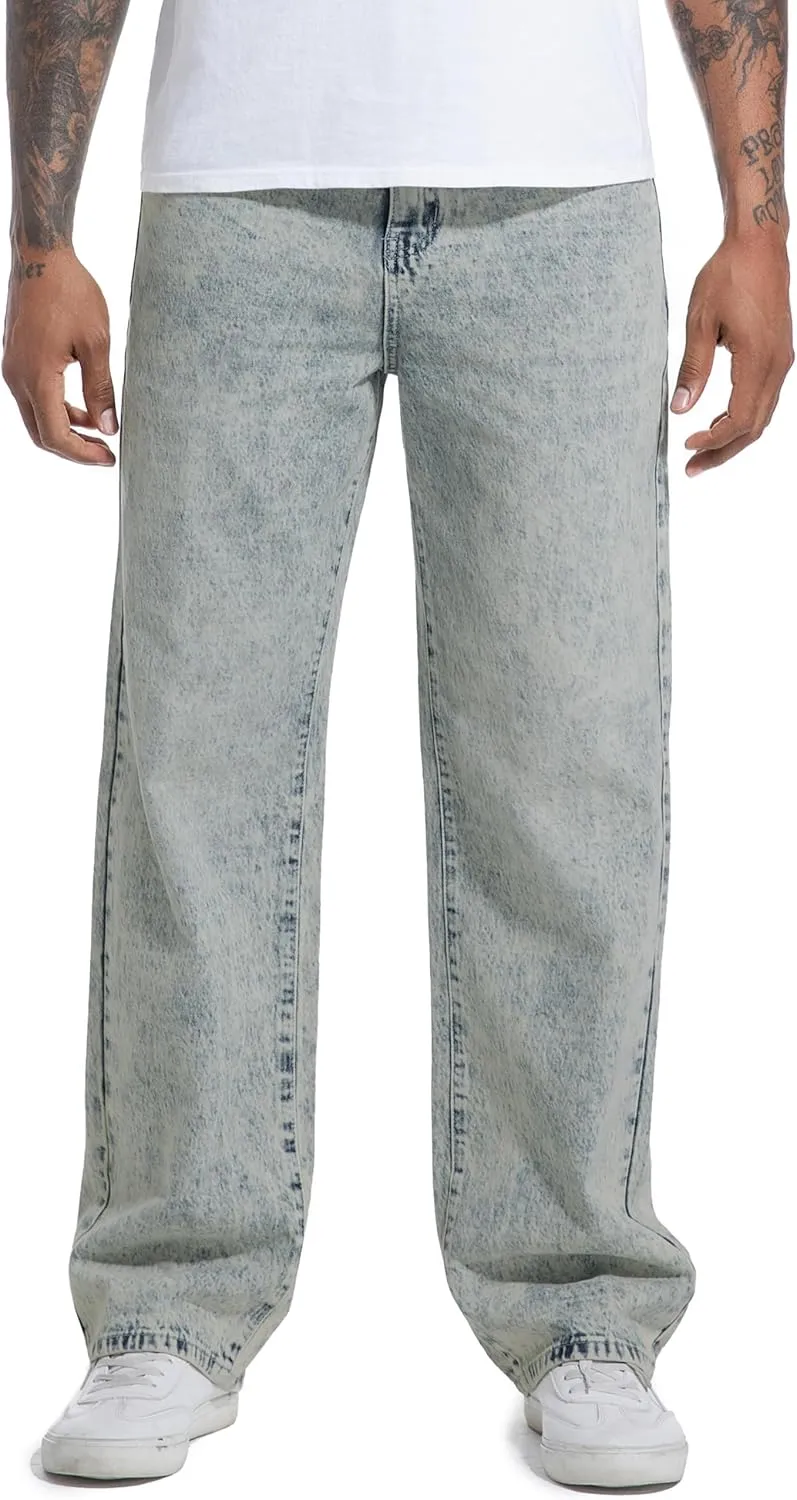Men's Non-Stretch Relaxed Fit Wide-Leg Baggy Jeans Pants
