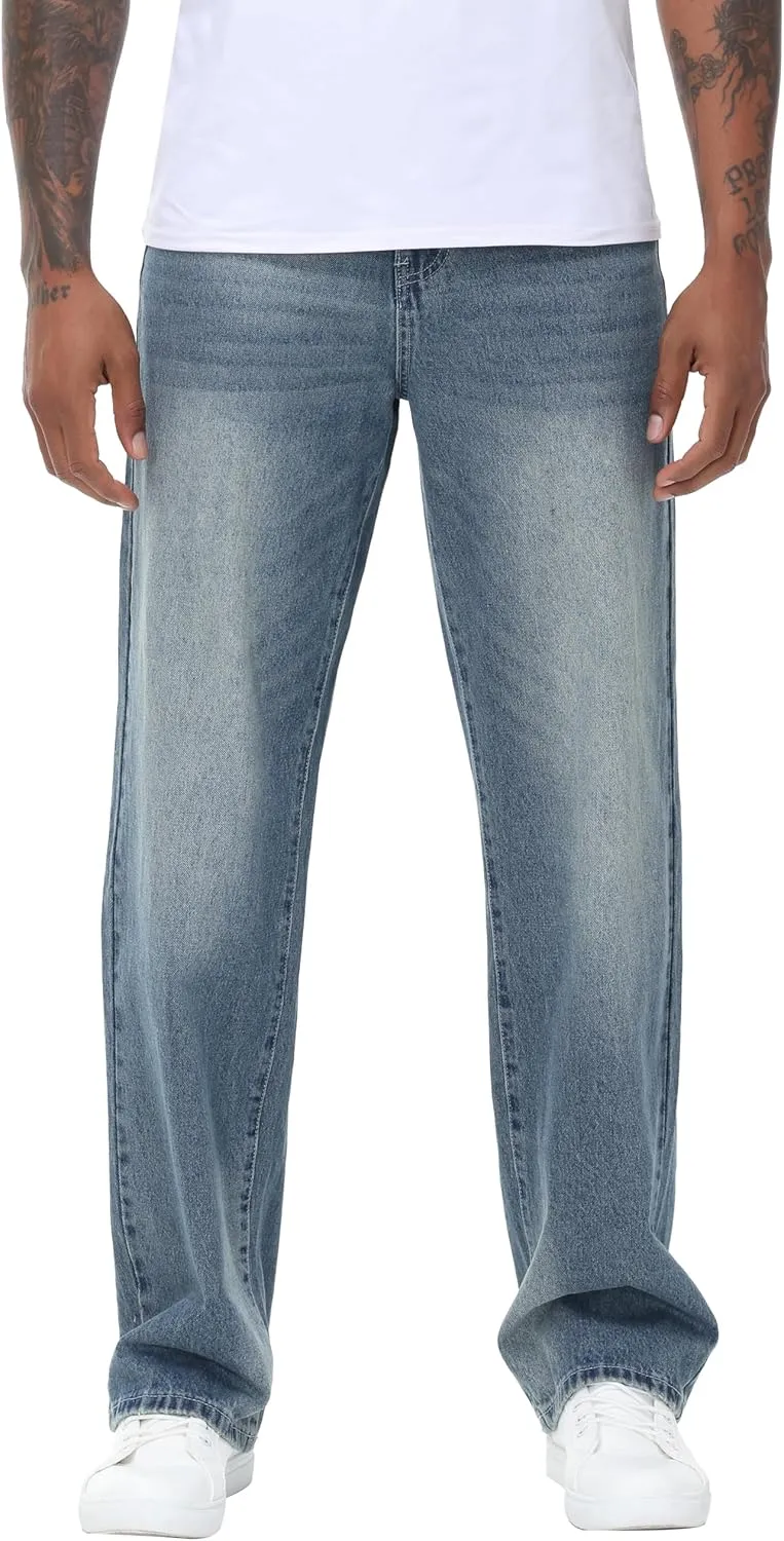Men's Non-Stretch Relaxed Fit Wide-Leg Baggy Jeans Pants