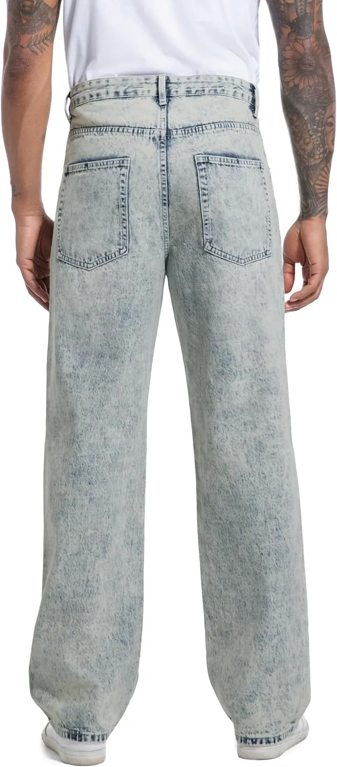 Men's Non-Stretch Relaxed Fit Wide-Leg Baggy Jeans Pants