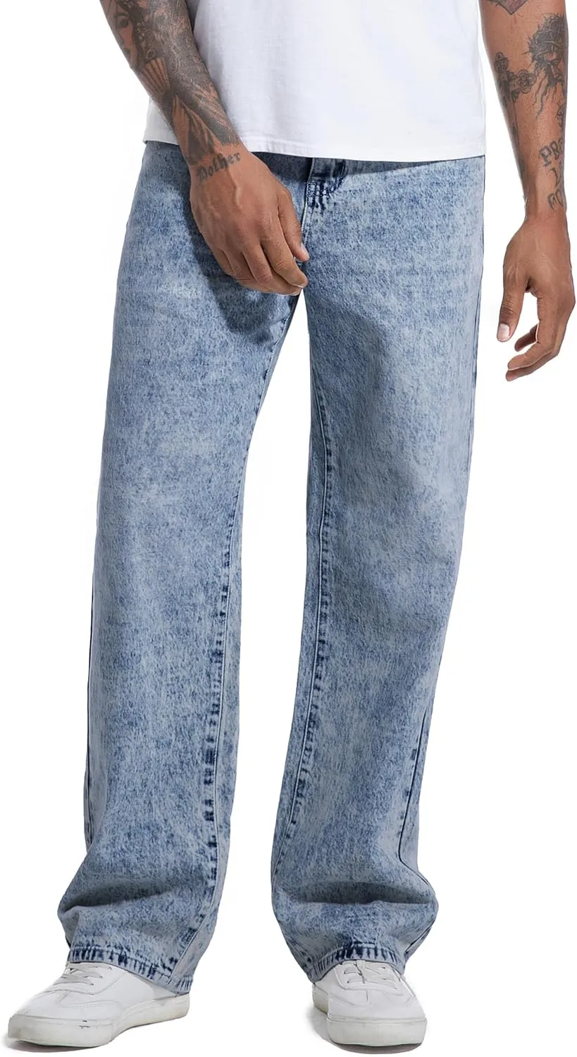 Men's Non-Stretch Relaxed Fit Wide-Leg Baggy Jeans Pants