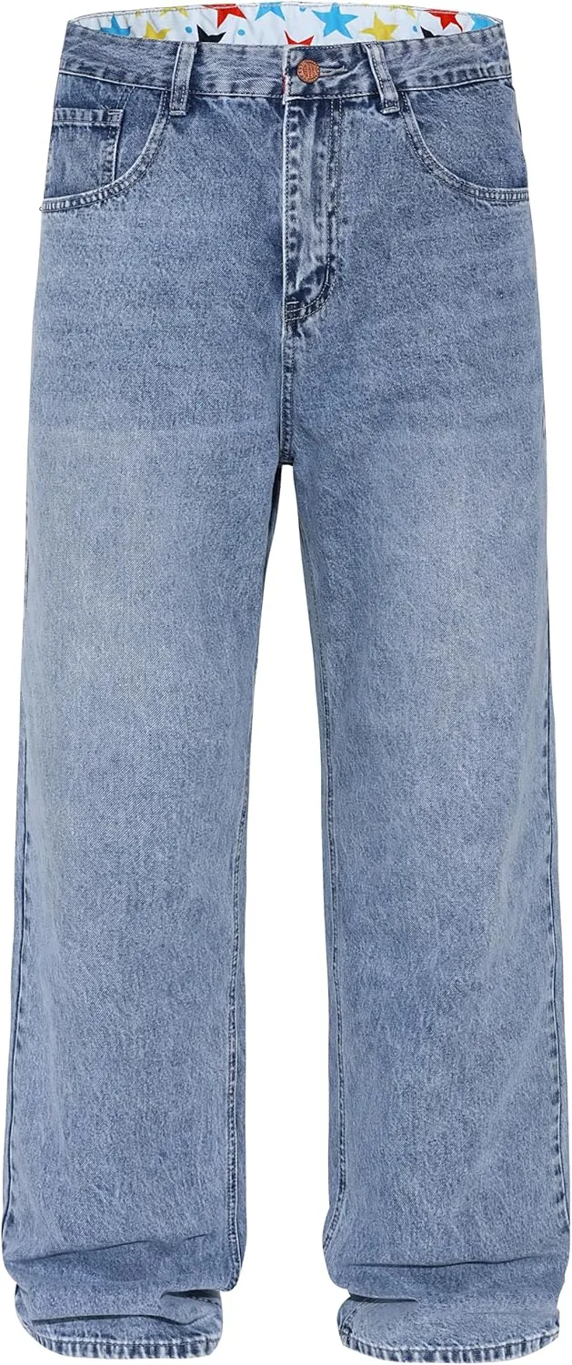 Men's Non-Stretch Relaxed Fit Wide-Leg Baggy Jeans Pants