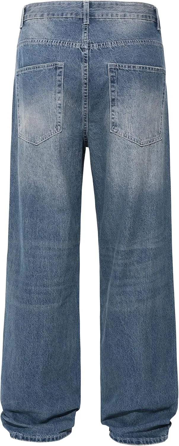 Men's Non-Stretch Relaxed Fit Wide-Leg Baggy Jeans Pants