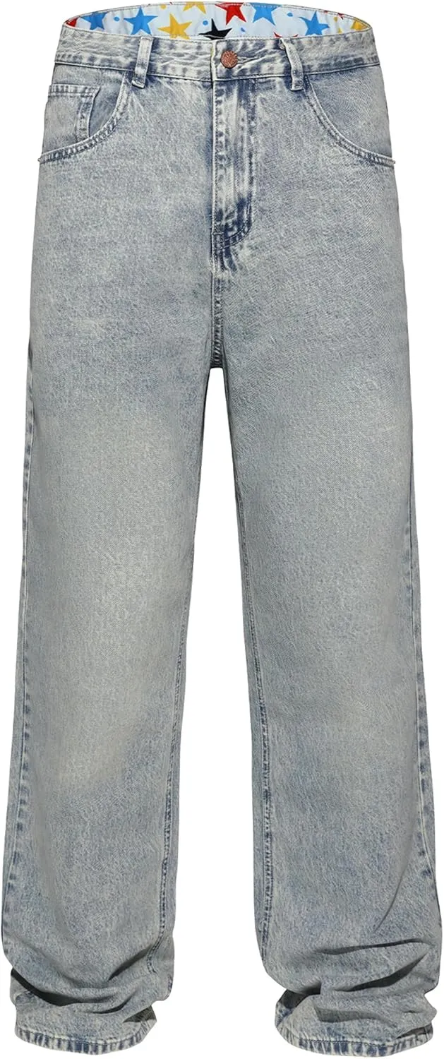 Men's Non-Stretch Relaxed Fit Wide-Leg Baggy Jeans Pants