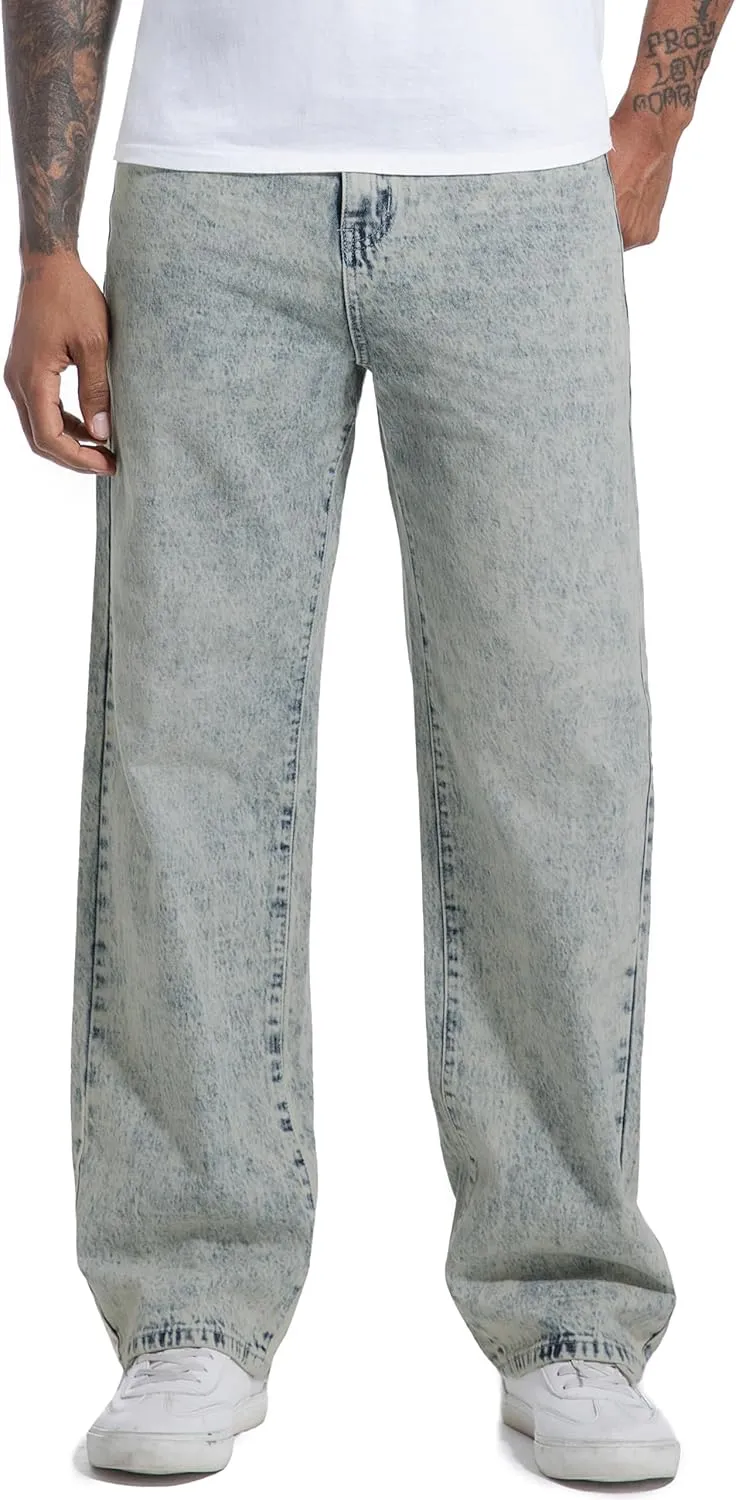 Men's Non-Stretch Relaxed Fit Wide-Leg Baggy Jeans Pants