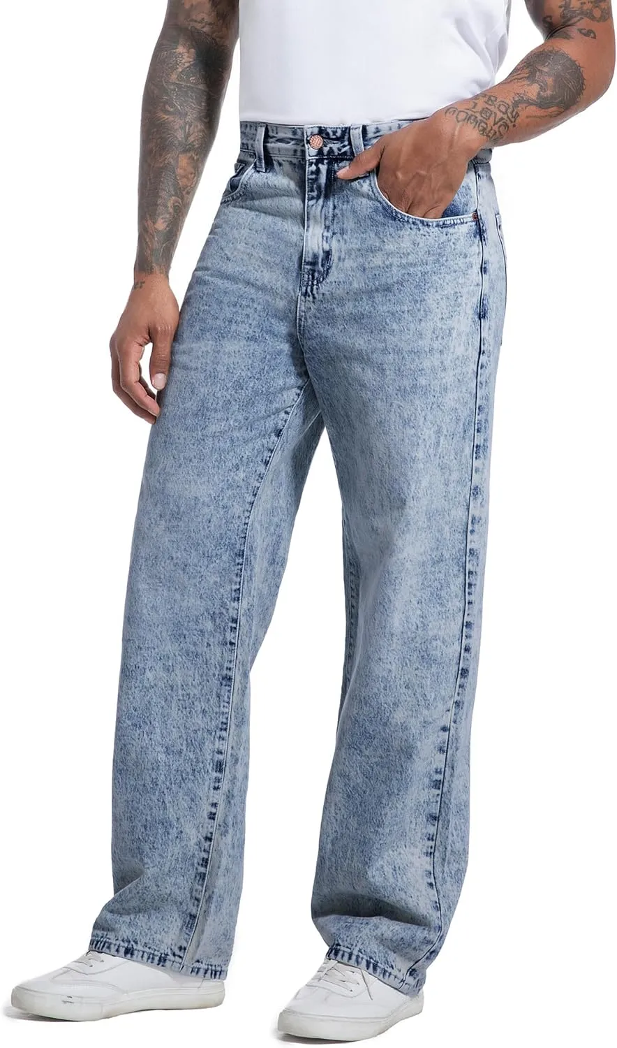 Men's Non-Stretch Relaxed Fit Wide-Leg Baggy Jeans Pants