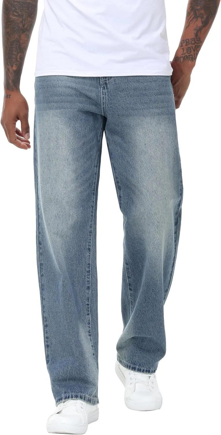Men's Non-Stretch Relaxed Fit Wide-Leg Baggy Jeans Pants