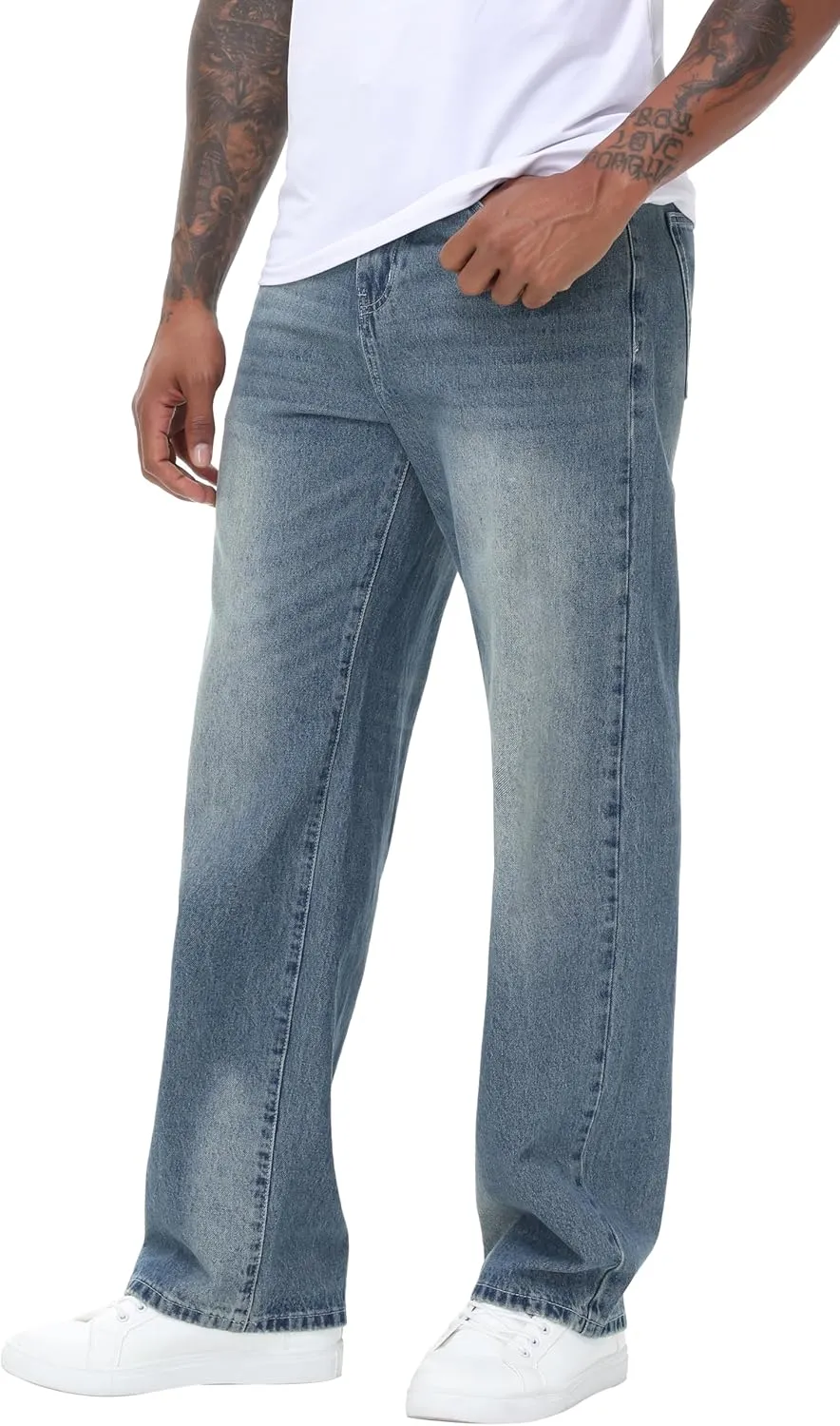 Men's Non-Stretch Relaxed Fit Wide-Leg Baggy Jeans Pants