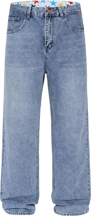 Men's Non-Stretch Relaxed Fit Wide-Leg Baggy Jeans Pants
