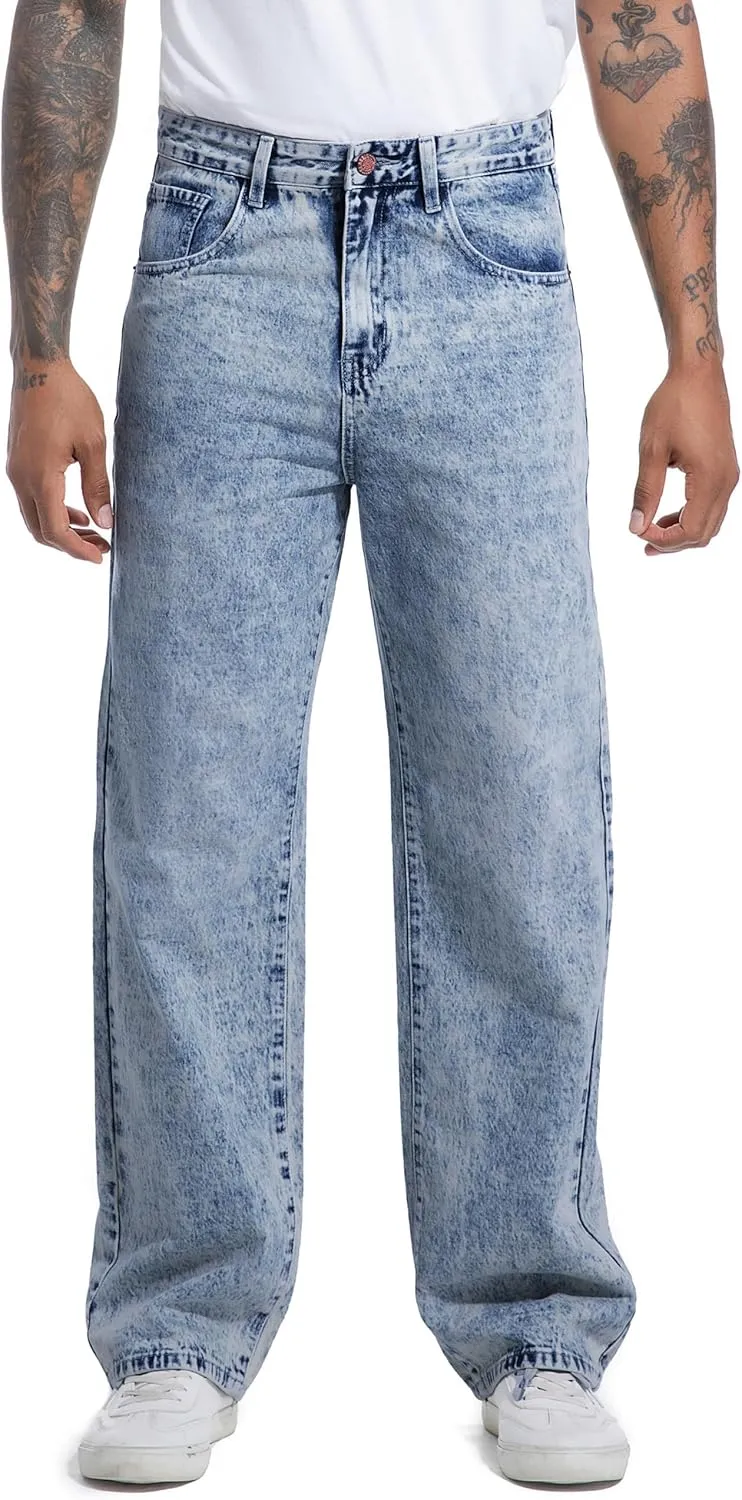Men's Non-Stretch Relaxed Fit Wide-Leg Baggy Jeans Pants