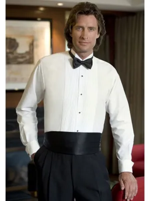 Men's White Wing Collar Tuxedo Shirt with Pleated Bib