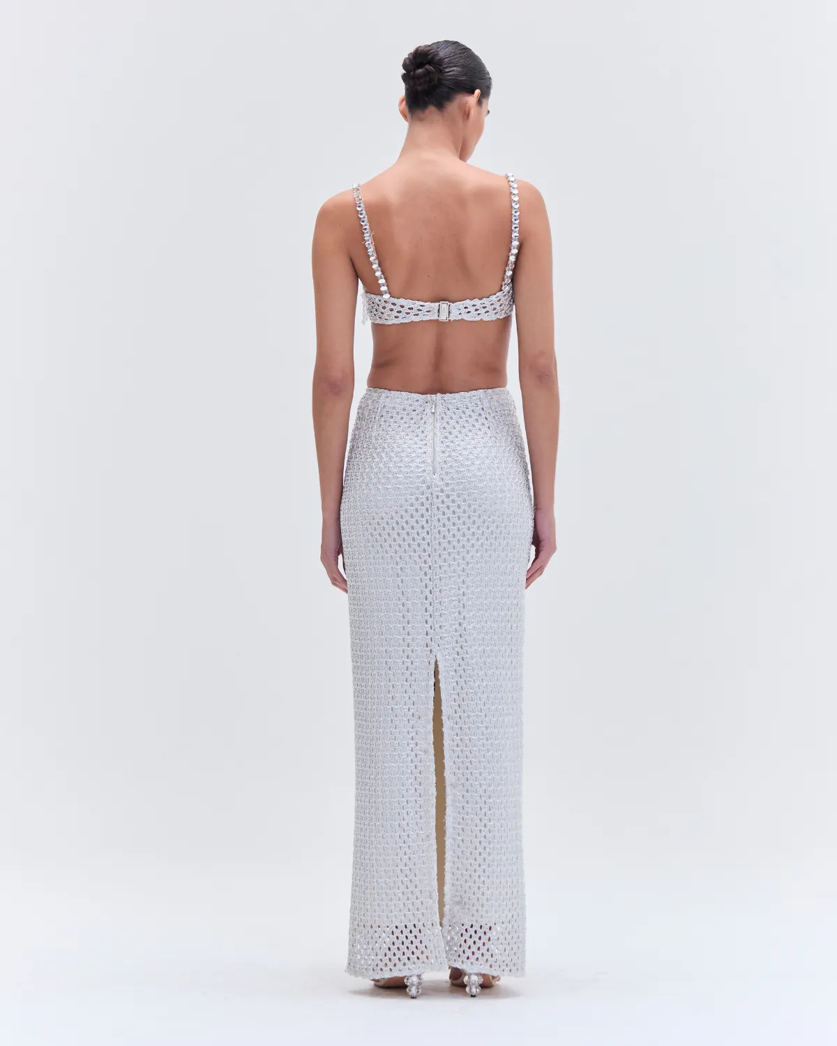 Metallic Macramé Pencil Skirt