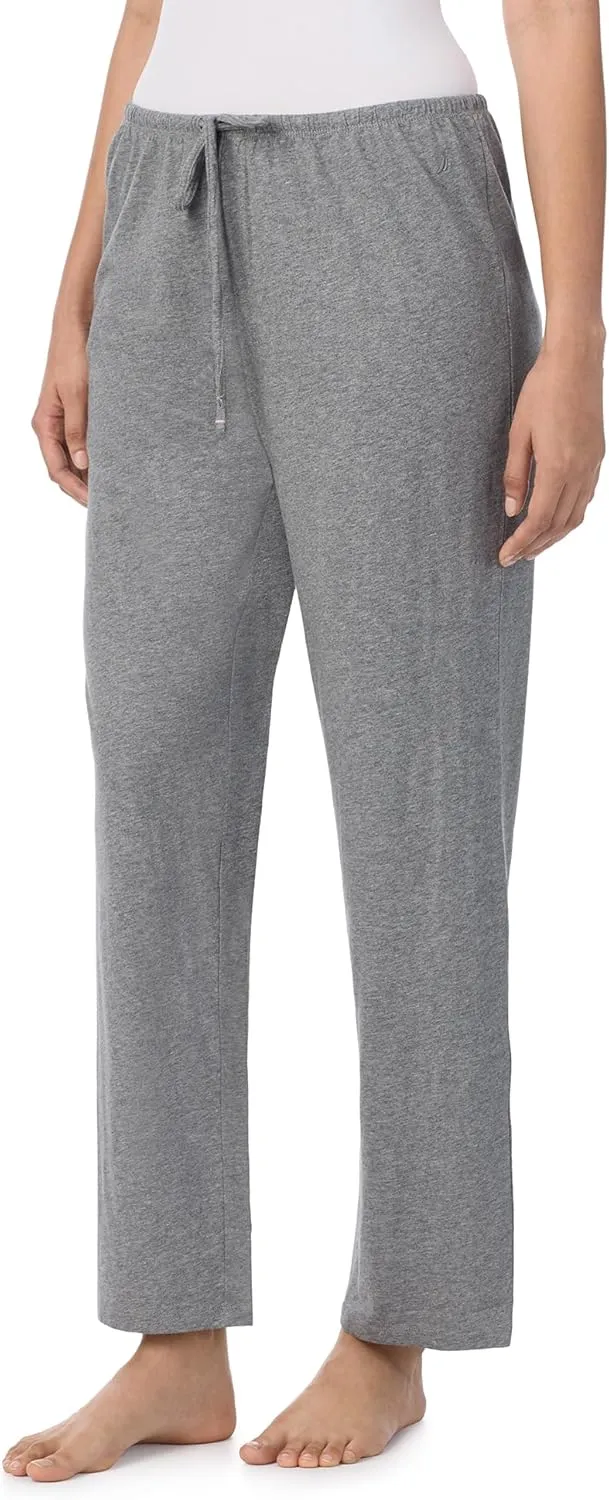 Nautica Womens Sleep Pants - Long Length, Breathable Pajama Bottoms - Cotton Knit Jersey Sleepwear and Loungewear