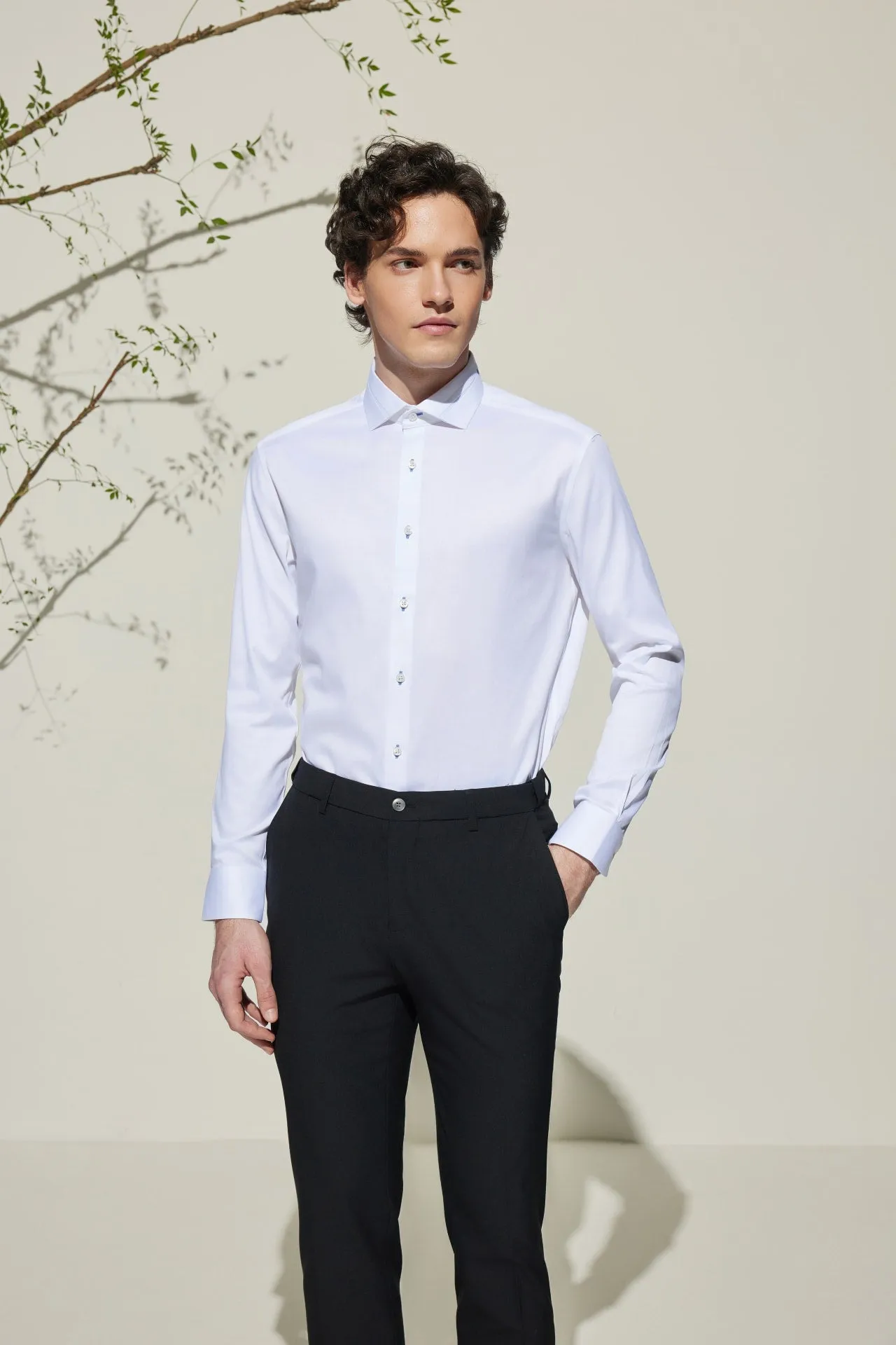Non-Iron Cotton Stretch Smart Fit Fine Twill Shirt with Design Detail