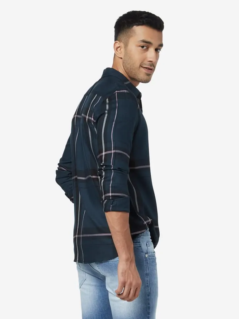 Nuon Navy Checkered Slim-Fit Shirt