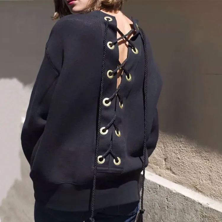 Open Back Cross Tassels Loose Sweatshirt