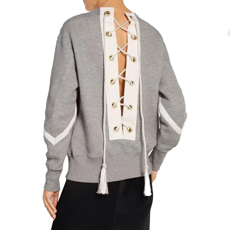 Open Back Cross Tassels Loose Sweatshirt