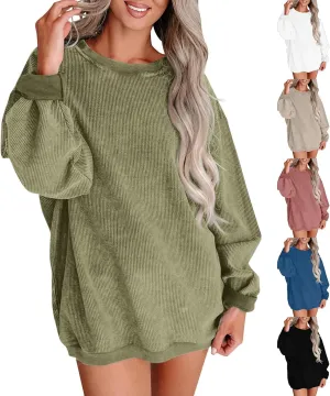 Oversized Sweatshirt for Women Corduroy Corded Vintage Crewneck Sweatshirts Casual Loose Fall Workout Pullover Tops