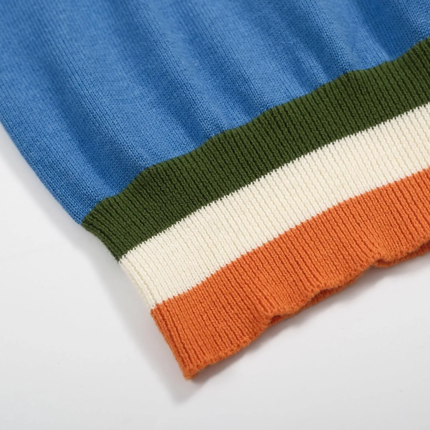 OXKNIT Men's Polo Shirts Casual Short Sleeve Knitted V Neck Blue Summer Shirt with Patchwork Collar