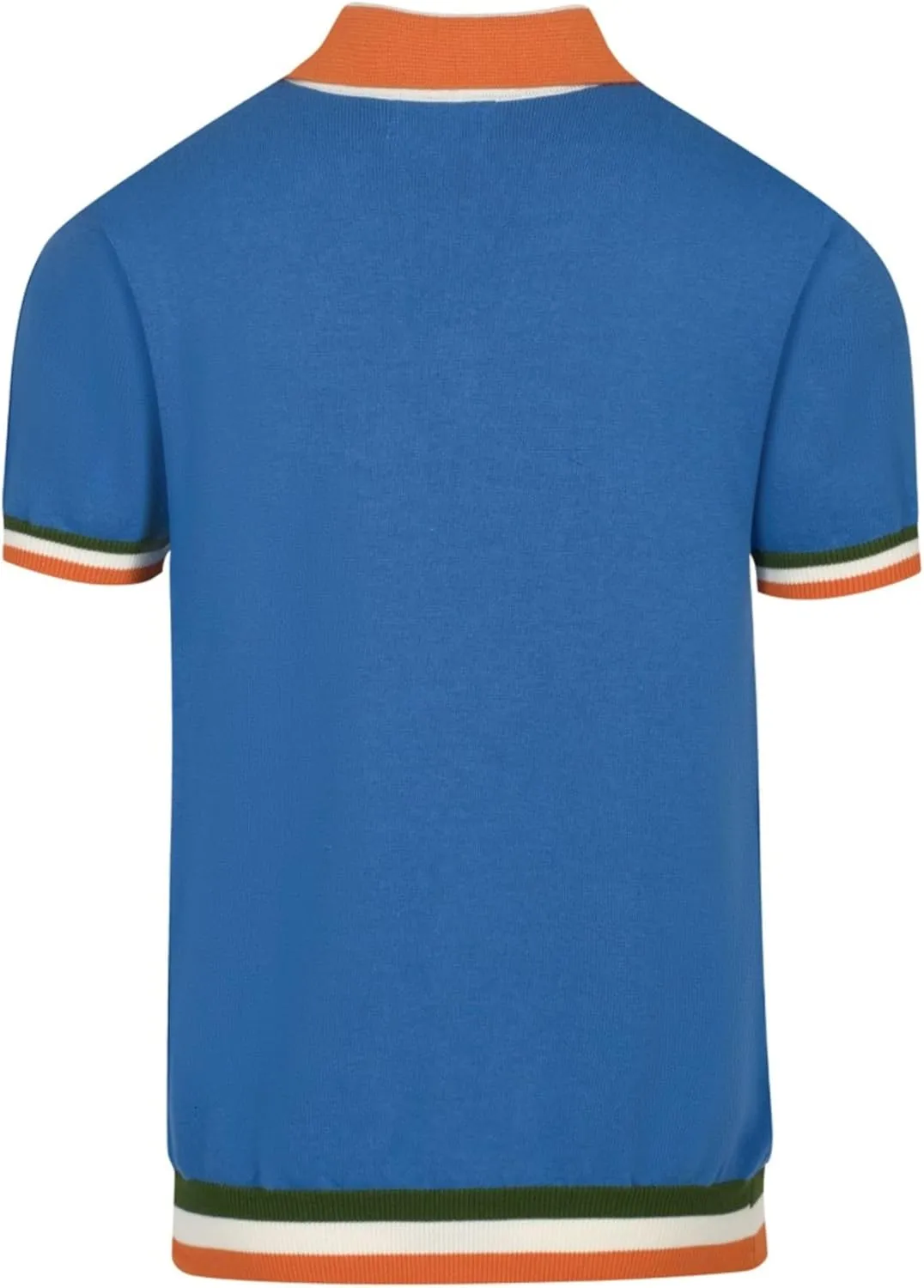 OXKNIT Men's Polo Shirts Casual Short Sleeve Knitted V Neck Blue Summer Shirt with Patchwork Collar
