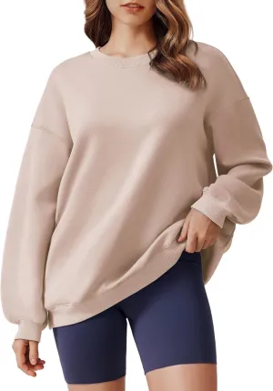 PINSPARK Sweatshirt for Women Oversized 2024 Fall Outfit Long Sleeve Y2K Pullover Top Crewneck Sweat Shirts with Side Pockets
