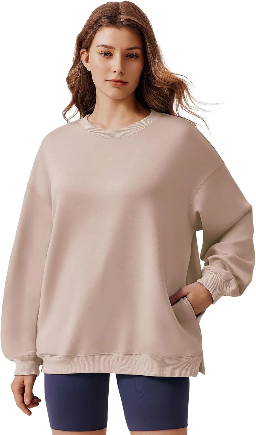 PINSPARK Sweatshirt for Women Oversized 2024 Fall Outfit Long Sleeve Y2K Pullover Top Crewneck Sweat Shirts with Side Pockets