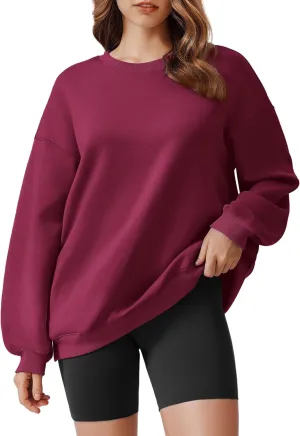 PINSPARK Sweatshirt for Women Oversized 2024 Fall Outfit Long Sleeve Y2K Pullover Top Crewneck Sweat Shirts with Side Pockets