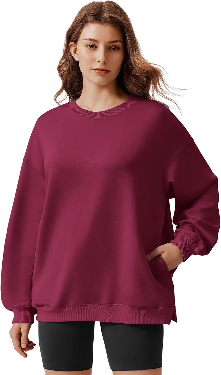 PINSPARK Sweatshirt for Women Oversized 2024 Fall Outfit Long Sleeve Y2K Pullover Top Crewneck Sweat Shirts with Side Pockets