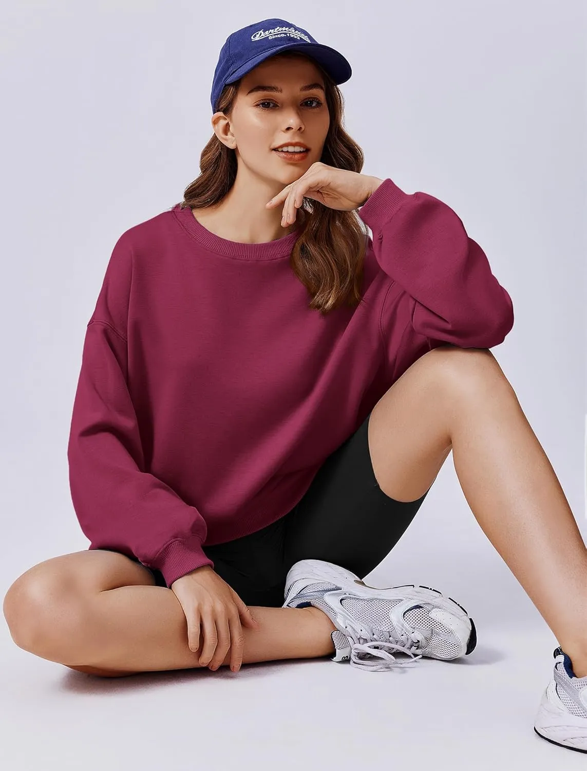 PINSPARK Sweatshirt for Women Oversized 2024 Fall Outfit Long Sleeve Y2K Pullover Top Crewneck Sweat Shirts with Side Pockets