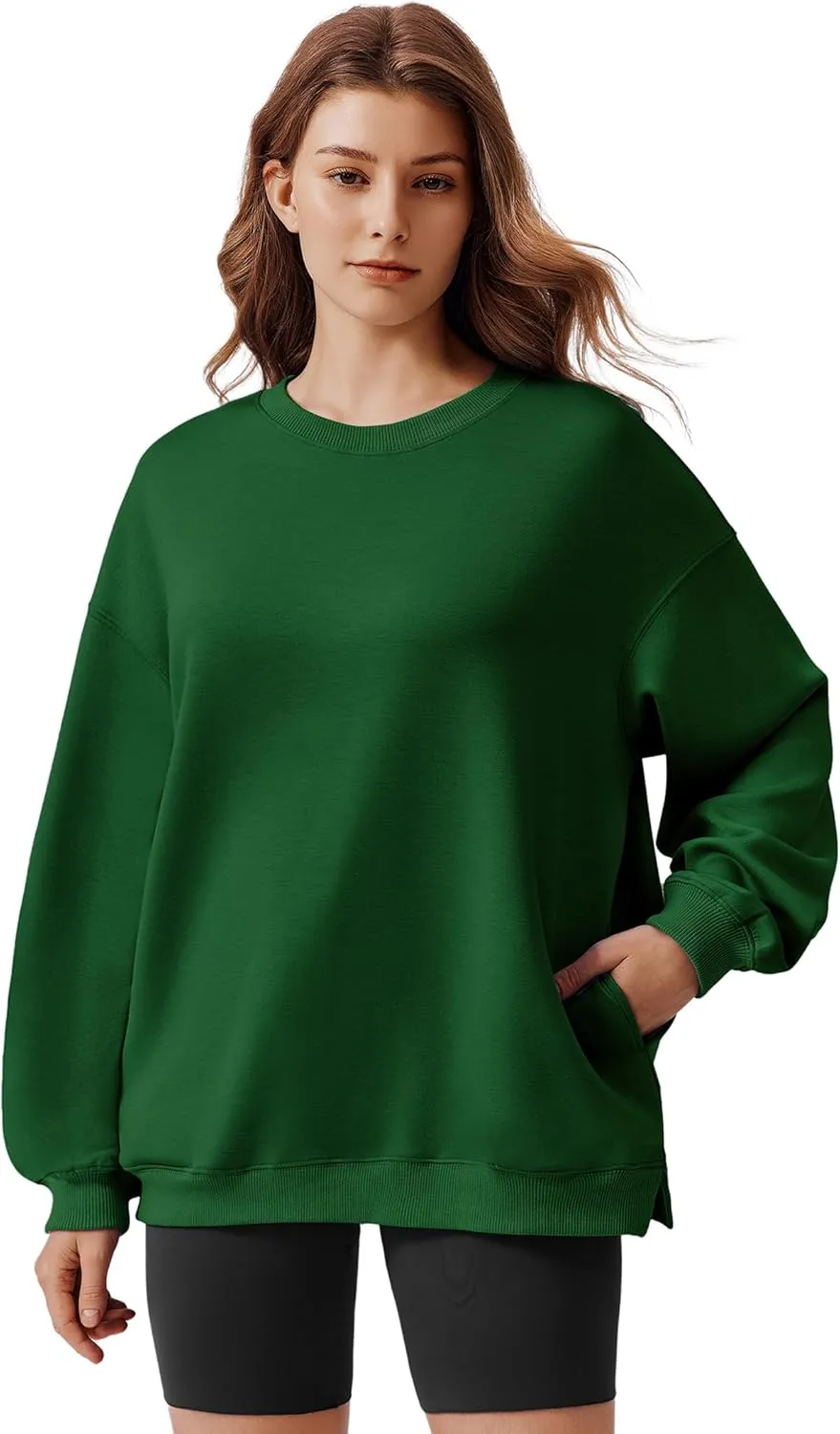 PINSPARK Sweatshirt for Women Oversized 2024 Fall Outfit Long Sleeve Y2K Pullover Top Crewneck Sweat Shirts with Side Pockets