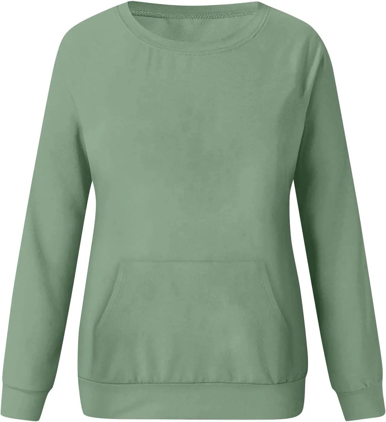 Plain Crewneck Sweatshirts Women Lightweight Fleece Oversized Sweatshirt Pullover Long Sleeve Tops Kangaroo Pocket