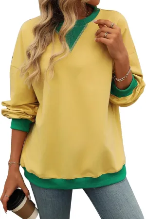 Plustrong Womens Oversized Crewneck Sweatshirt Casual Long Sleeve Color Block Pullover Hoodie Tops
