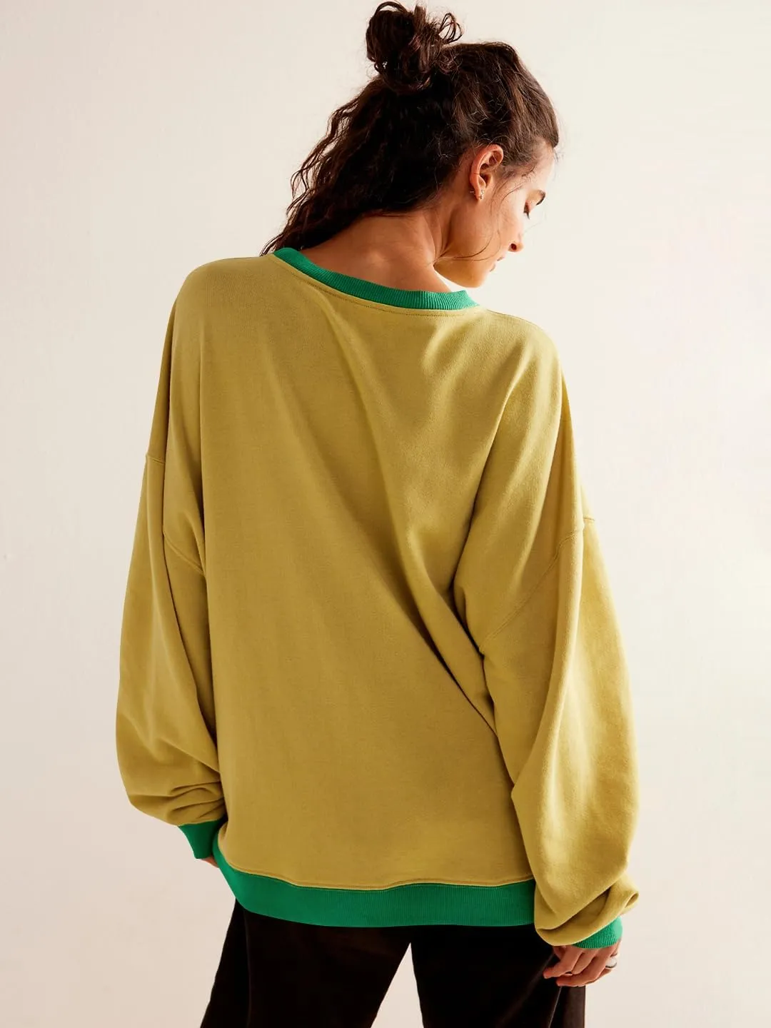 Plustrong Womens Oversized Crewneck Sweatshirt Casual Long Sleeve Color Block Pullover Hoodie Tops