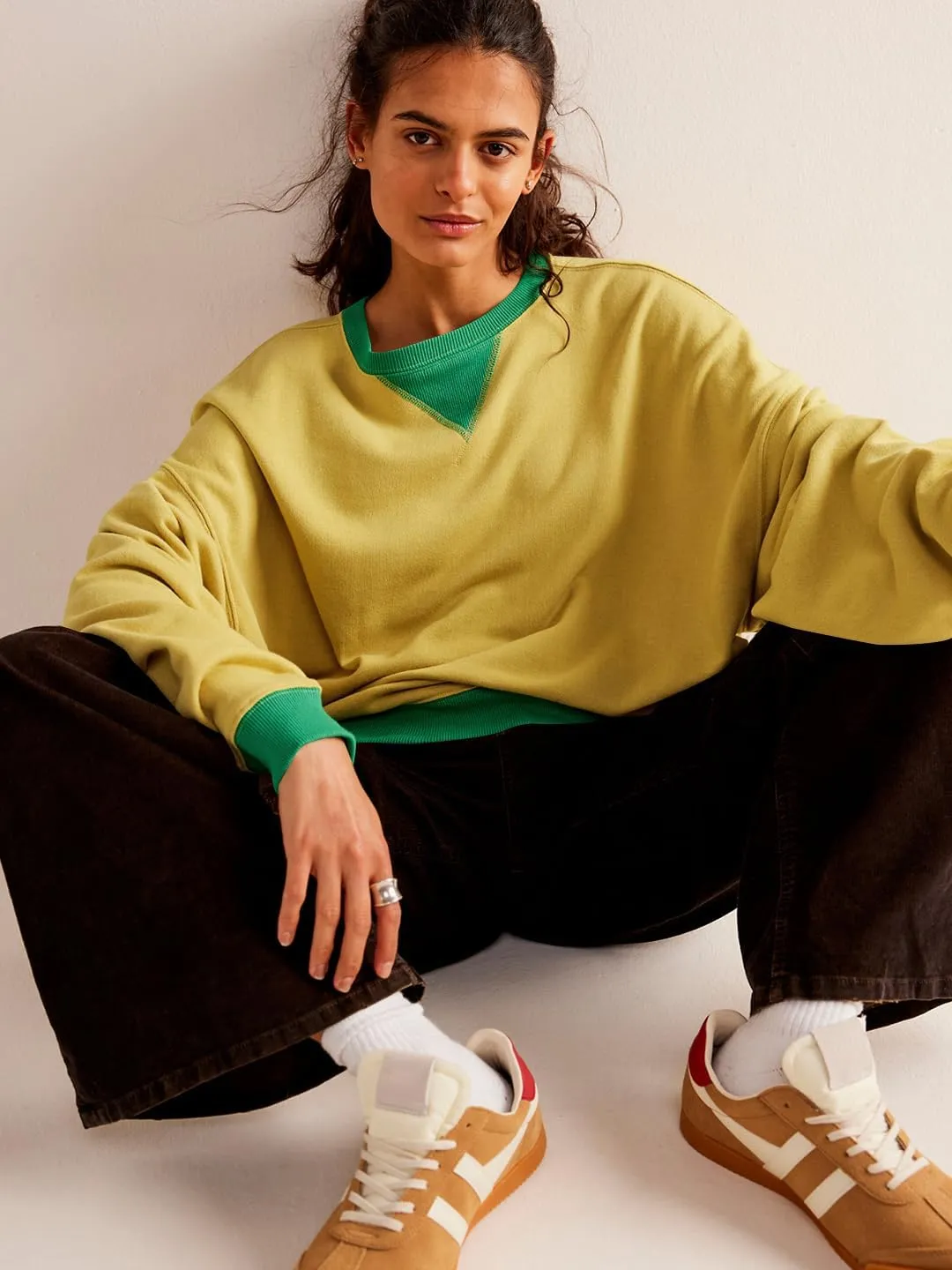 Plustrong Womens Oversized Crewneck Sweatshirt Casual Long Sleeve Color Block Pullover Hoodie Tops