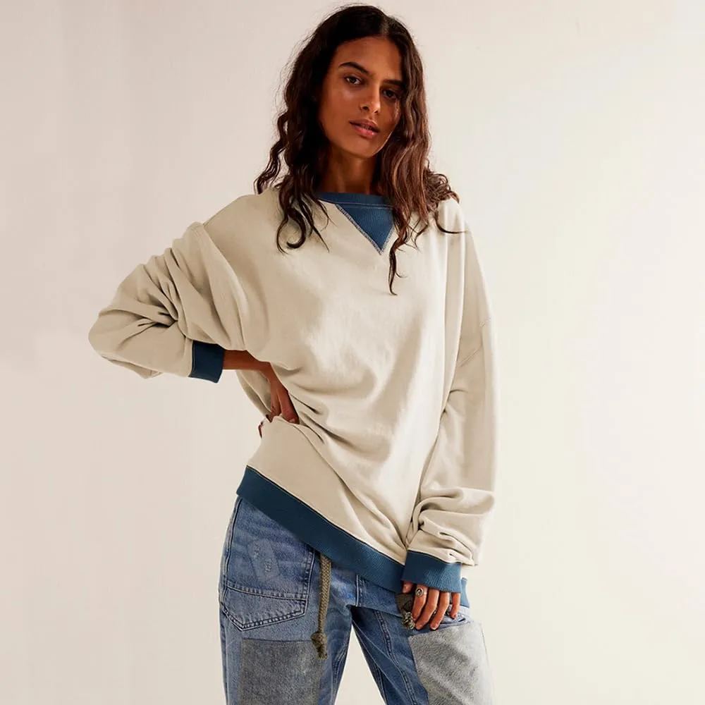 Plustrong Womens Oversized Crewneck Sweatshirt Casual Long Sleeve Color Block Pullover Hoodie Tops