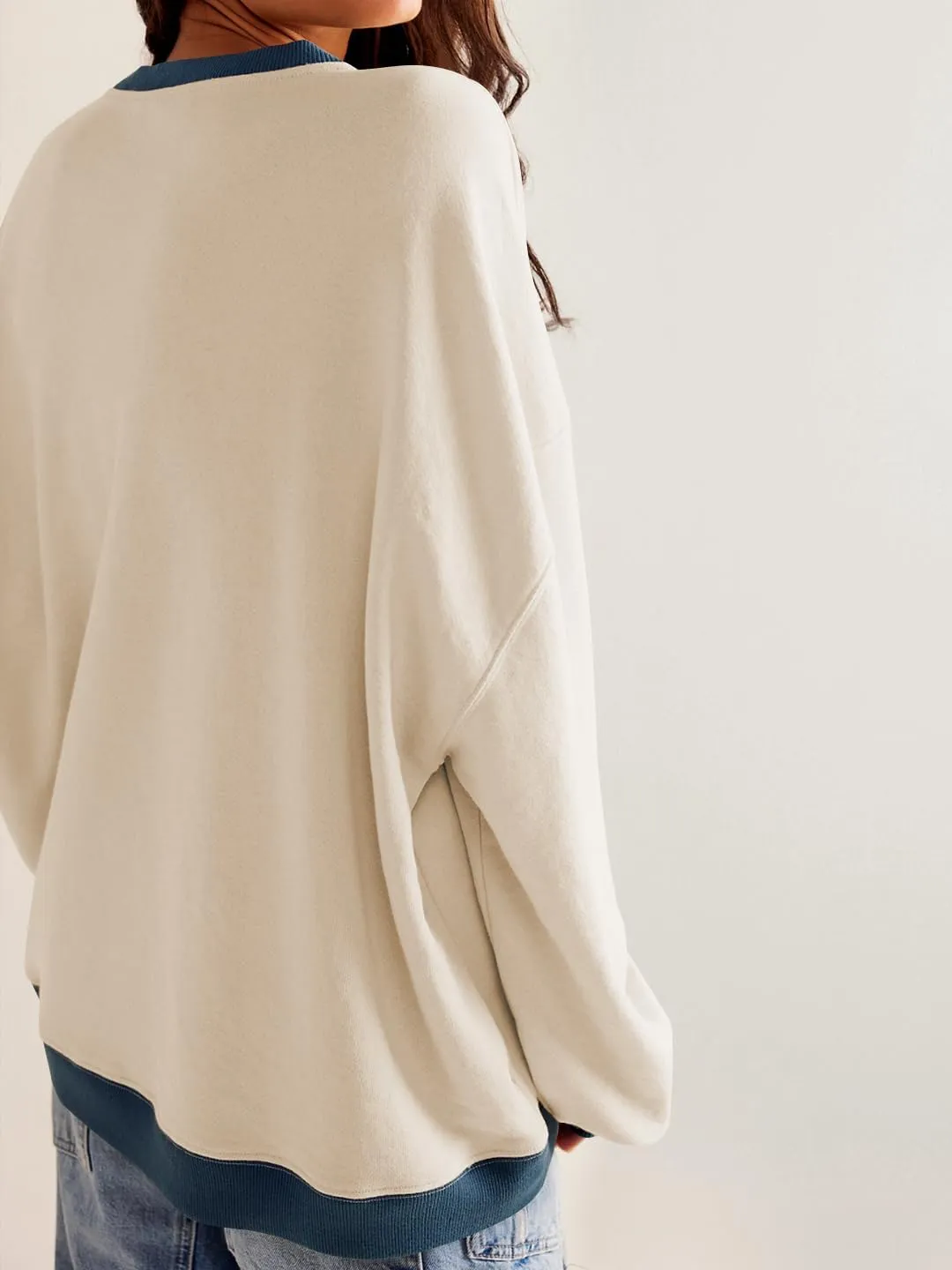 Plustrong Womens Oversized Crewneck Sweatshirt Casual Long Sleeve Color Block Pullover Hoodie Tops