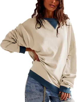 Plustrong Womens Oversized Crewneck Sweatshirt Casual Long Sleeve Color Block Pullover Hoodie Tops