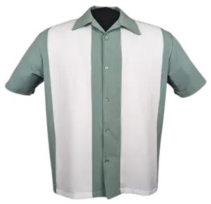 PopCheck Wide Double Panel Button Up in Mint/White Bowling Shirt