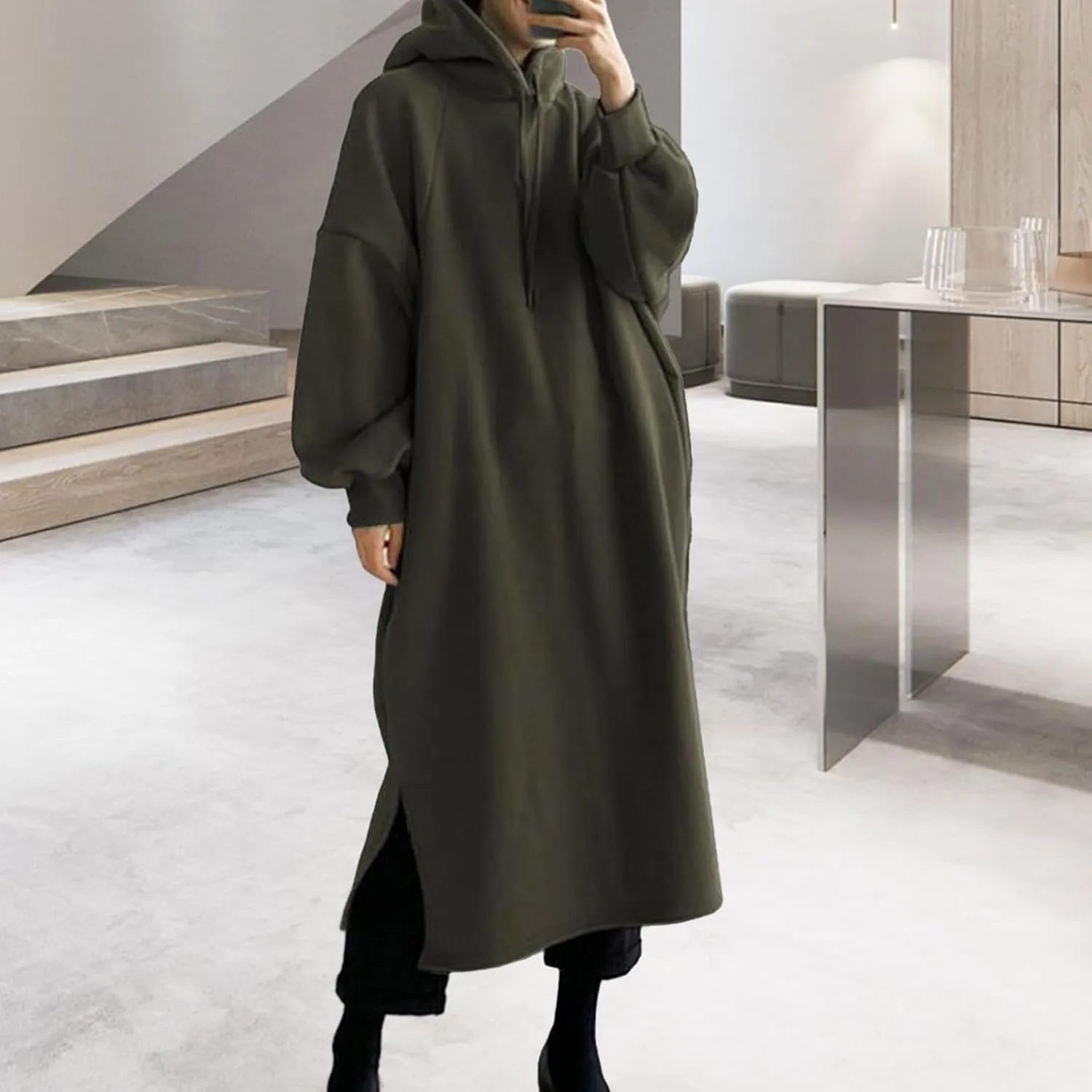 Pullover Hoodie for Women Baggy Loose Long Sleeve Hooded Sweatshirt Maxi Dress Casual Fall Sweatshirt Dress