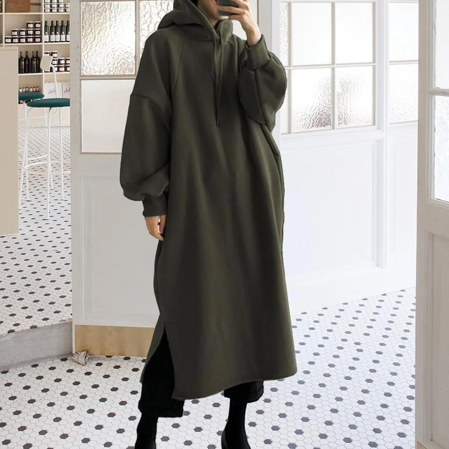 Pullover Hoodie for Women Baggy Loose Long Sleeve Hooded Sweatshirt Maxi Dress Casual Fall Sweatshirt Dress