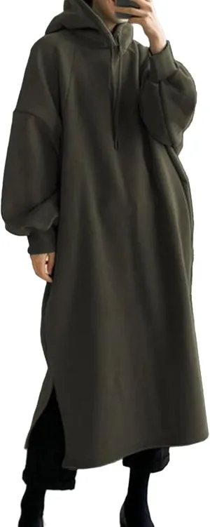 Pullover Hoodie for Women Baggy Loose Long Sleeve Hooded Sweatshirt Maxi Dress Casual Fall Sweatshirt Dress