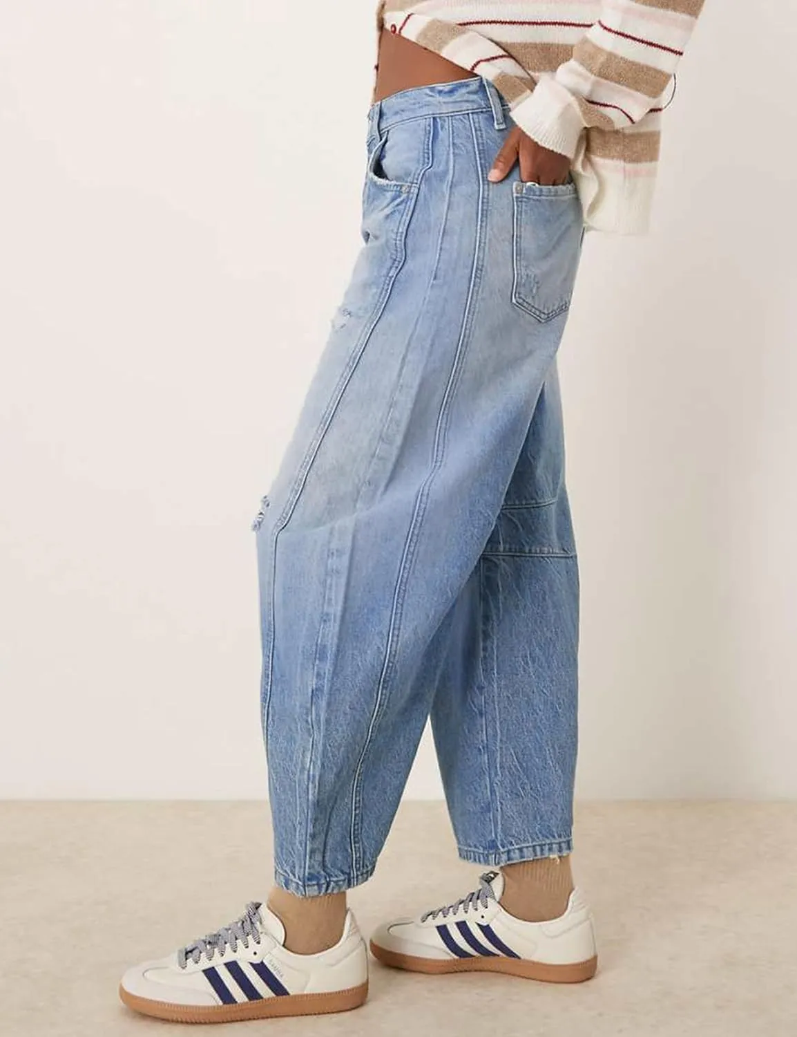 Qazel Vorrlon Womens Ripped Barrel Jeans Stretch Y2K 2025 Trendy High Waisted Baggy Boyfriend Wide Leg Denim Ankle Pants