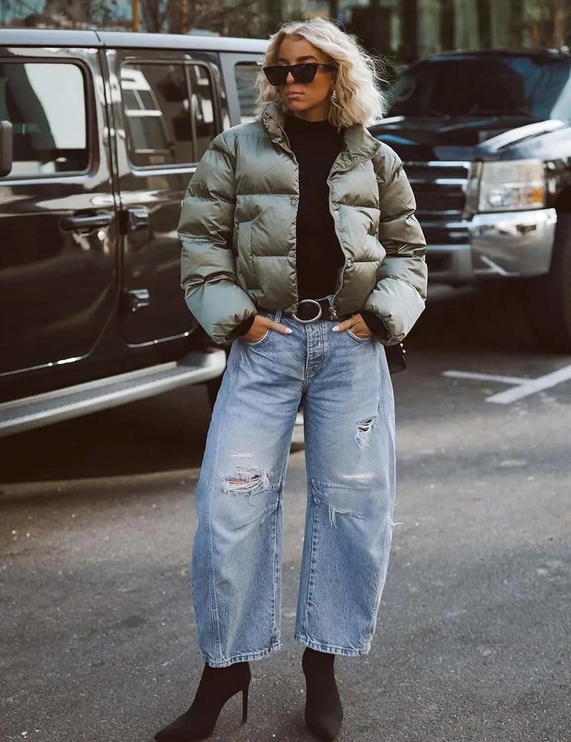 Qazel Vorrlon Womens Ripped Barrel Jeans Stretch Y2K 2025 Trendy High Waisted Baggy Boyfriend Wide Leg Denim Ankle Pants