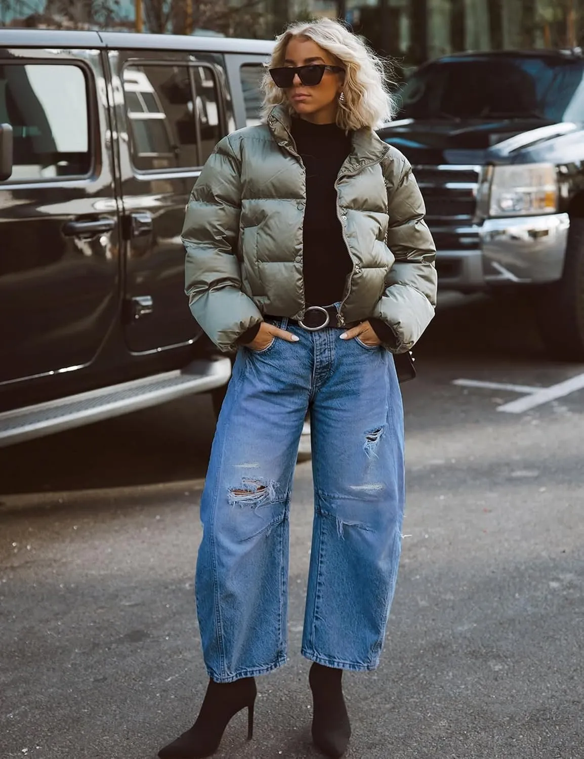 Qazel Vorrlon Womens Ripped Barrel Jeans Stretch Y2K 2025 Trendy High Waisted Baggy Boyfriend Wide Leg Denim Ankle Pants