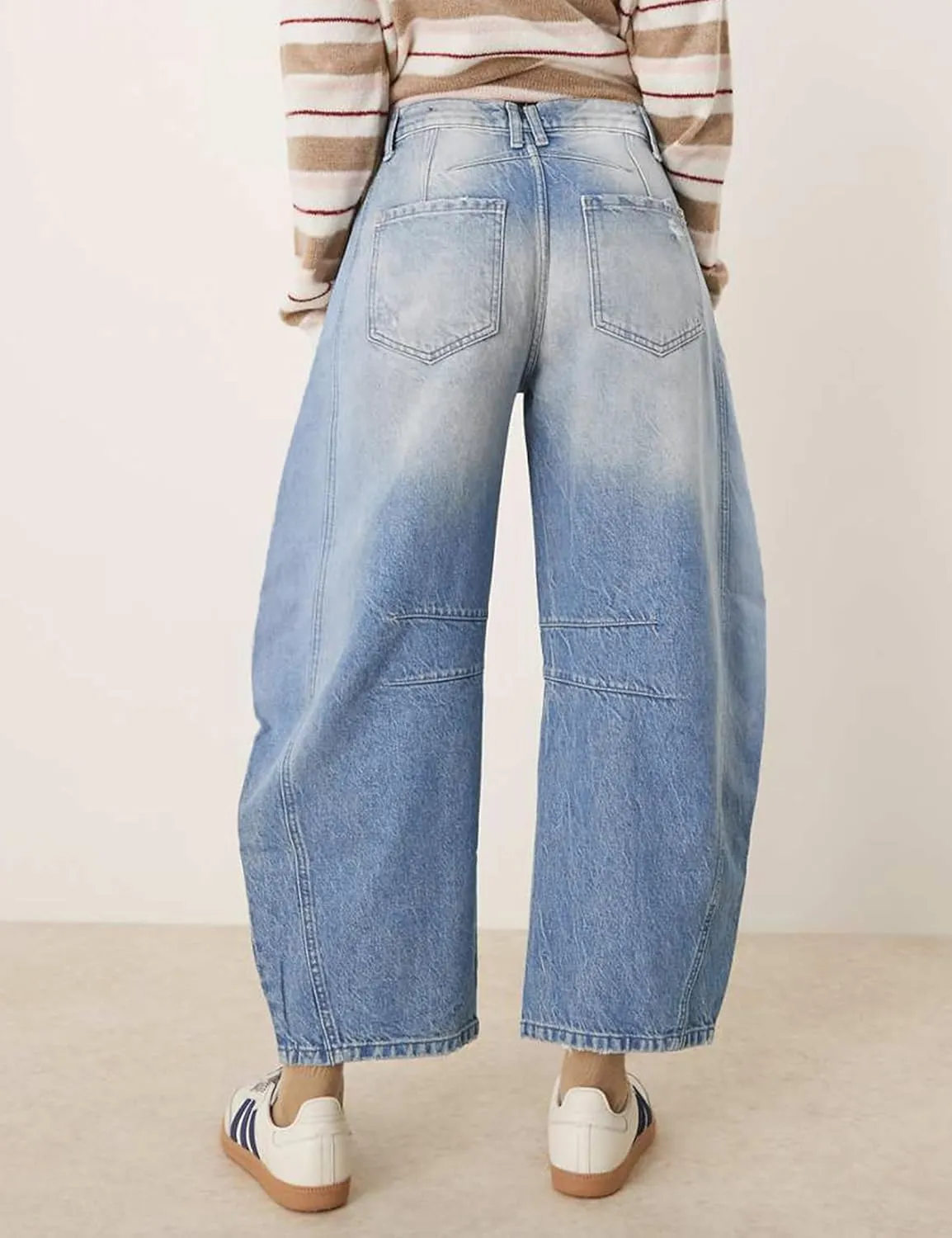 Qazel Vorrlon Womens Ripped Barrel Jeans Stretch Y2K 2025 Trendy High Waisted Baggy Boyfriend Wide Leg Denim Ankle Pants