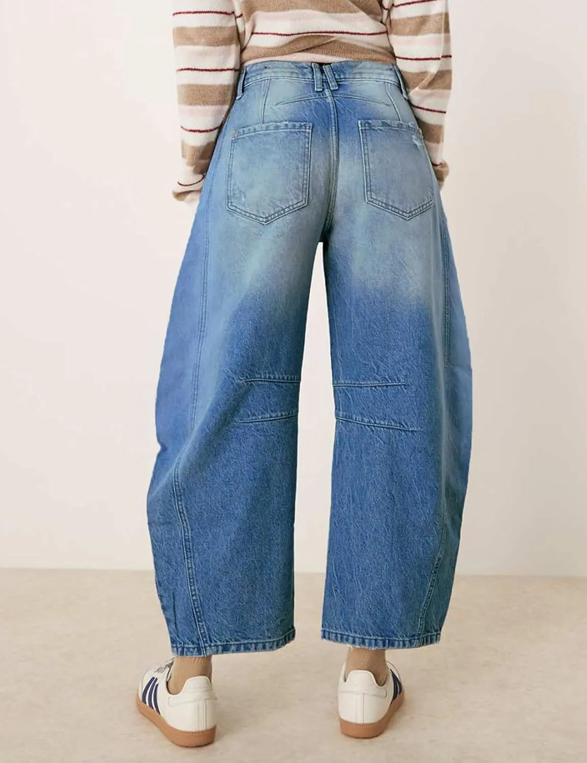 Qazel Vorrlon Womens Ripped Barrel Jeans Stretch Y2K 2025 Trendy High Waisted Baggy Boyfriend Wide Leg Denim Ankle Pants