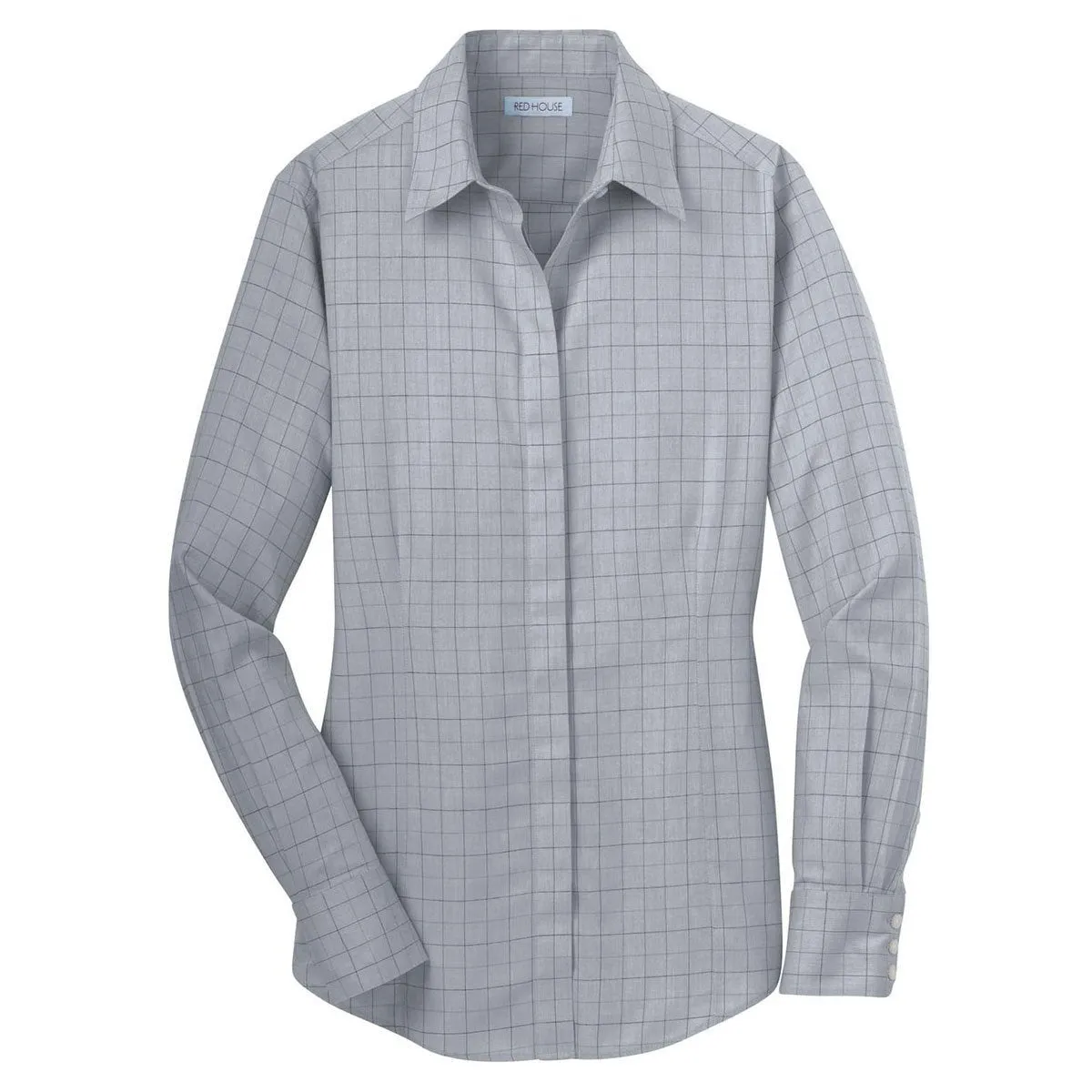 Red House Women's Dove Grey Windowpane Plaid Non-Iron Shirt
