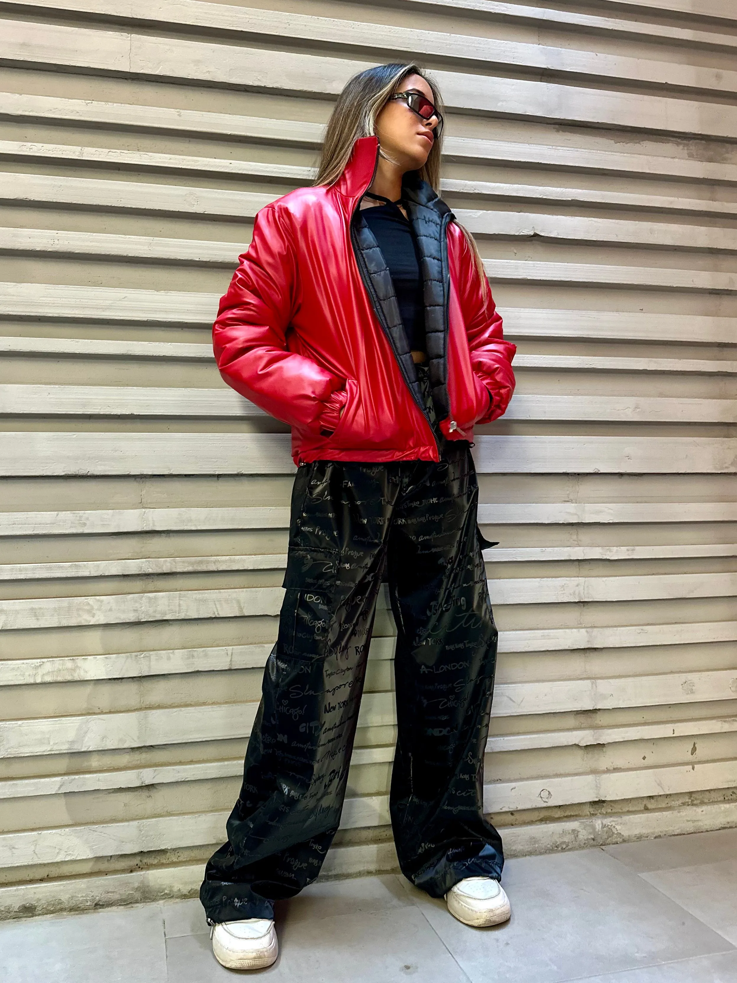 Red Leather Puffer Jacket